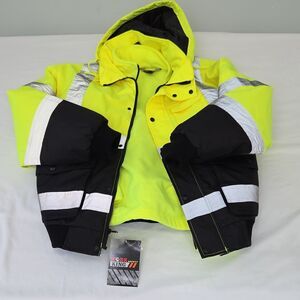 Work King Safety Hi-Vis Insulated Jacket Yellow Black L/G SJ571 Polyester